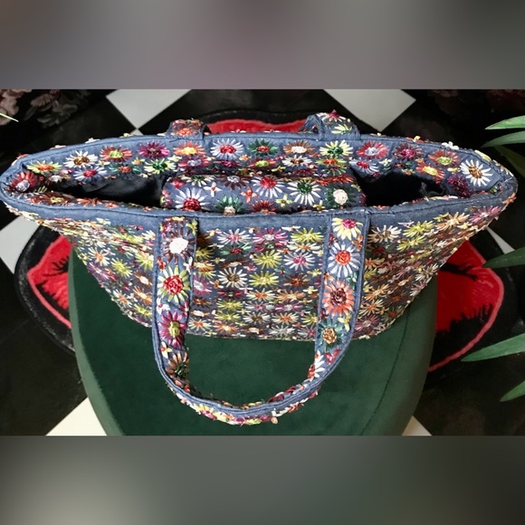 Pierre Urbach Structured Multicolor Embroidered Floral Snap Top Closure Tote Bag - Picture 2 of 8